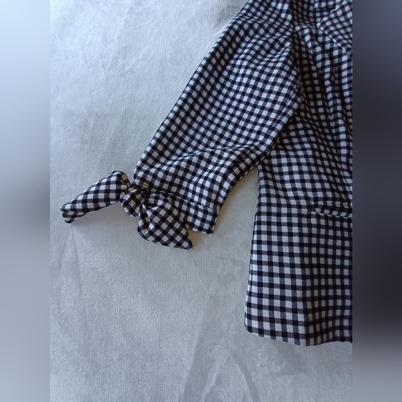 SOHO Apparel LTD white black checkered gingham blazer bow 3/4 sleeve soft size M - Picture 4 of 5